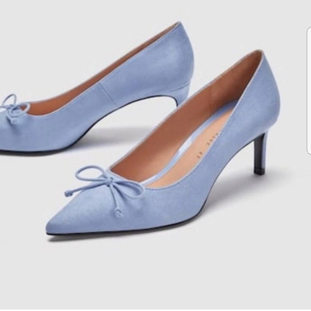 Zara corn blue kitten heel with bow